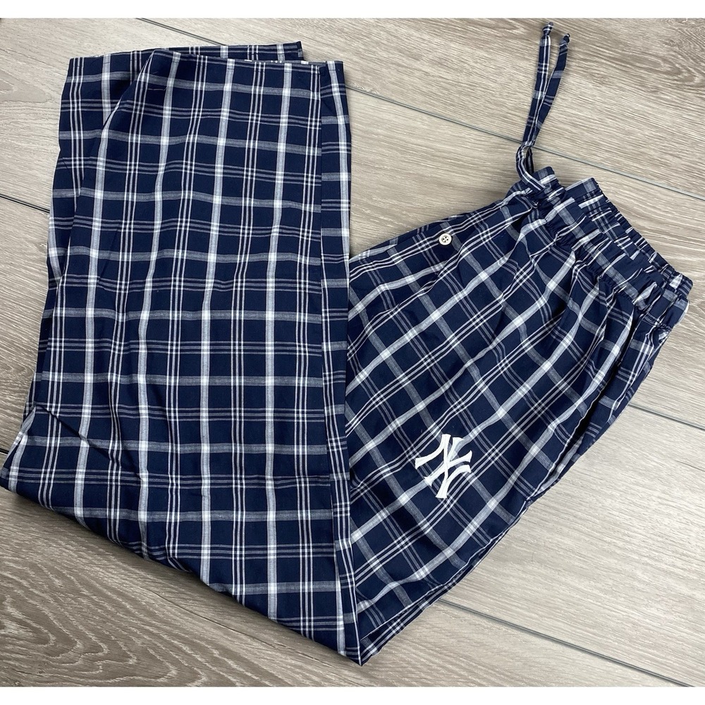Bottom Drawers Men's MLB New York Yankees Plaid Pajama Pants Blue Size Large
